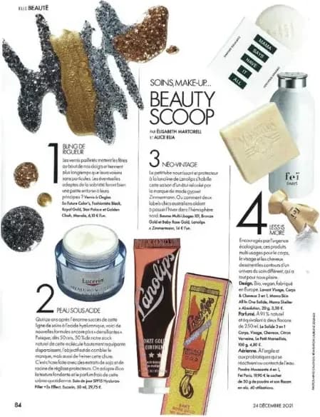 ELLE “Beauty Scoop” page, 24 December 2021